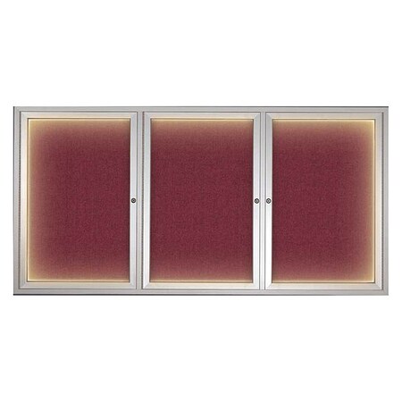 United Visual Products Crkboard, Lght, Fbrc, 3 Dr, Satin/Brg, 72x36" UV318ILED-SATIN-DBURGU