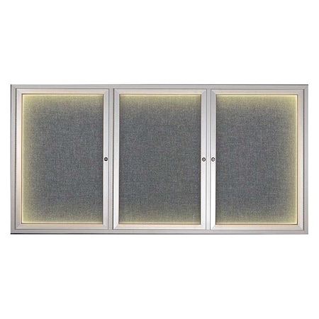 United Visual Products Crkboard, Lght, Fbrc, 3 Dr, Satin/Gry, 72x36" UV318ILED-SATIN-MEDGRY