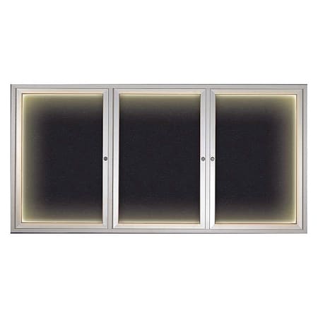 United Visual Products Corkboard, Lighted, Rubber, 3 Door, 72 x 36" UV318ILED-SATIN-RUBBER