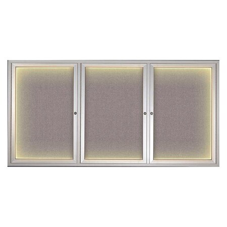United Visual Products Crkboard, Lght, Fbrc, 3 Dr, Satin/Srf, 72x36" UV318ILED-SATIN-SURF