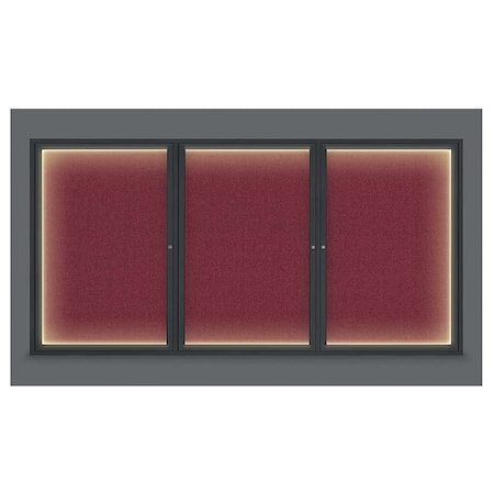 United Visual Products Corkboard, Lght, Fbrc, Blk/Burg, 3 Dr, 96x48" UV320ILED-BLACK-DBURGU