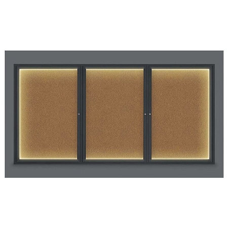 United Visual Products Corkboard, Lighted, Blk, Forbo, 3 Dr, 96x48" UV320ILED-BLACK-FORBO