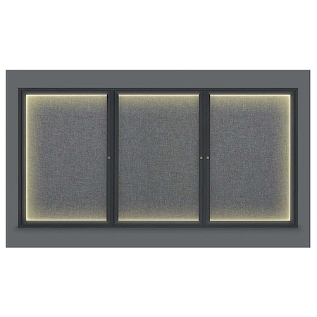 United Visual Products Corkboard, Lghtd, Fbrc, Blk/Gry, 3 Dr, 96x48" UV320ILED-BLACK-MEDGRY
