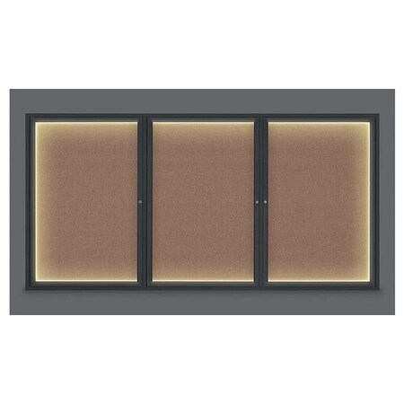 United Visual Products Corkboard, Lght, Fbrc, Blk/Pumc, 3 Dr, 96x48" UV320ILED-BLACK-PUMICE