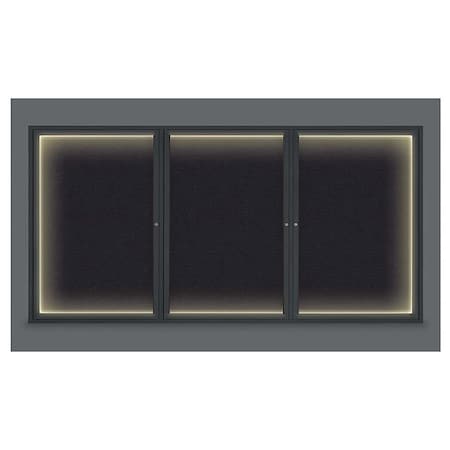 United Visual Products Corkboard, Lighted, Blk, Rubber, 3 Dr, 96x48" UV320ILED-BLACK-RUBBER
