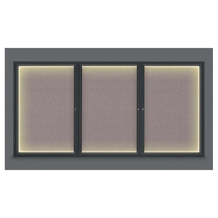 United Visual Products Corkboard, Lght, Fbrc, Blk/Surf, 3 Dr, 96x48" UV320ILED-BLACK-SURF