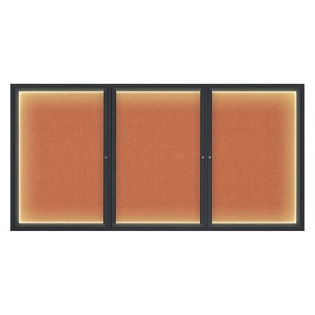United Visual Products Crkboard, Lght, Fbrc, 3 Dr, Blk/Aprct, 96x48" UV320ILED-BLACK-APRICOT