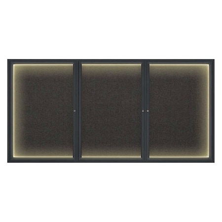 United Visual Products Corkboard, Lighted, Fbrc, Blk, 3 Door, 96x48" UV320ILED-BLACK-BLACK