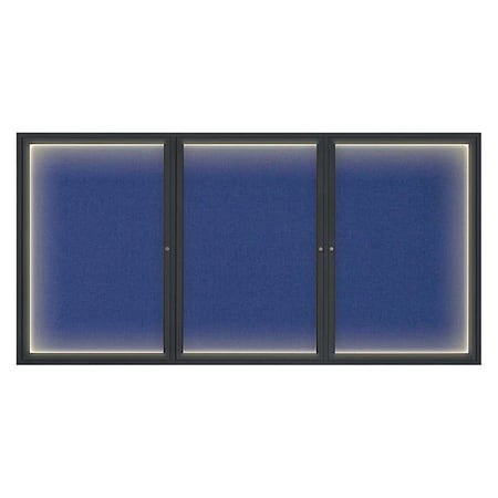 United Visual Products Crkboard, Lght, Fbrc, Blk/Cobac, 3 Dr, 96x48" UV320ILED-BLACK-COBACC