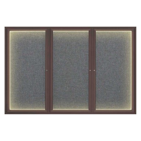 United Visual Products Corkboard, Lght, Fbrc, Brnz/Gry, 3 Dr, 72x48" UV319ILED-BRONZE-MEDGRY