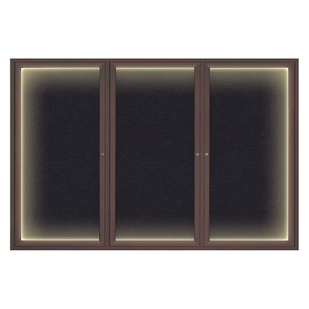United Visual Products Corkboard, Lighted, Rubber, 3 Door, 72 x 48" UV319ILED-BRONZE-RUBBER