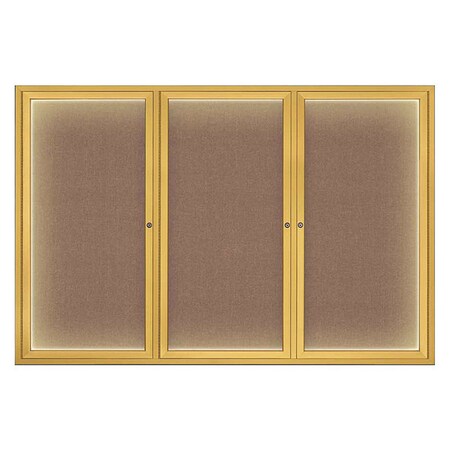 United Visual Products Crkboard, Lght, Fbrc, Gold/Pumc, 3 Dr, 72x48" UV319ILED-GOLD-PUMICE