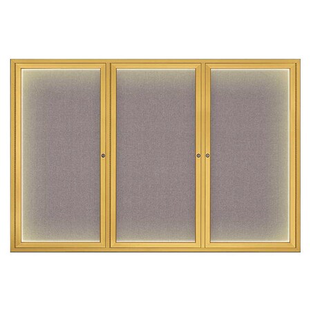 United Visual Products Crkboard, Lght, Fbrc, Gold/Surf, 3 Dr, 72x48" UV319ILED-GOLD-SURF