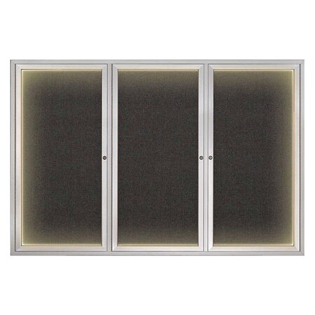 United Visual Products Crkboard, Lght, Fbrc, 3 Dr, Satin/Blk, 72x48" UV319ILED-SATIN-BLACK