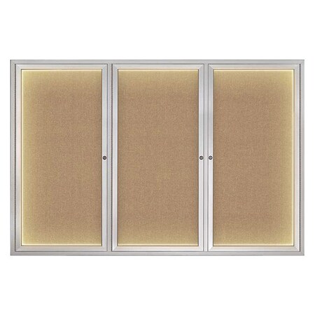United Visual Products Crkboard, Lght, Fbrc, 3 Dr, Satin/Bff, 72x48" UV319ILED-SATIN-BUFF