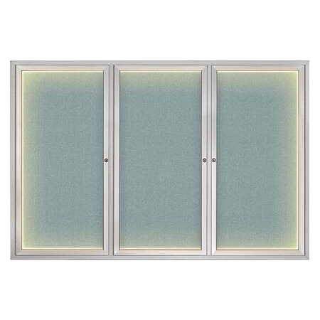United Visual Products Crkboard, Lght, Fbrc, 3 Dr, Satin/Cld, 72x48" UV319ILED-SATIN-CLOUD