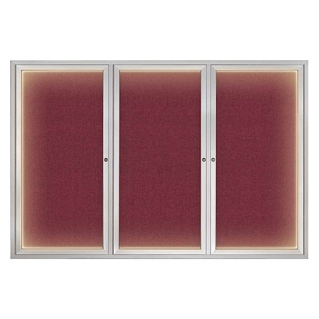 United Visual Products Crkboard, Lght, Fbrc, 3 Dr, Satin/Brg, 72x48" UV319ILED-SATIN-DBURGU