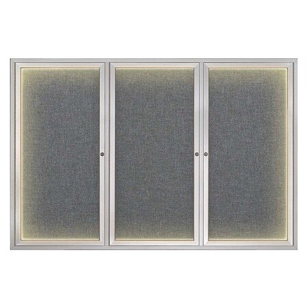 United Visual Products Crkboard, Lght, Fbrc, 3 Dr, Satin/Gry, 72x48" UV319ILED-SATIN-MEDGRY