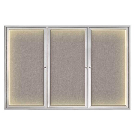 United Visual Products Crkboard, Lght, Fbrc, 3 Dr, Satin/Prl, 72x48" UV319ILED-SATIN-PEARL