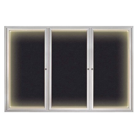 United Visual Products Corkboard, Lighted, Rubber, 3 Door, 72 x 48" UV319ILED-SATIN-RUBBER