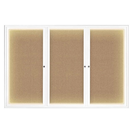 United Visual Products Corkboard, Lght, Fbrc, Wht/Buff, 3 Dr, 72x48" UV319ILED-WHITE-BUFF