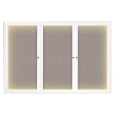 United Visual Products Corkboard, Lghtd, Fbrc, Wht/Prl, 3 Dr, 72x48" UV319ILED-WHITE-PEARL