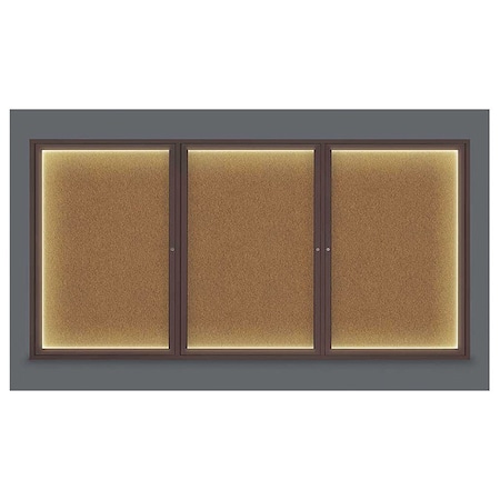United Visual Products Corkboard, Lighted, Forbo, 3 Door, 96 x 48" UV320ILED-BRONZE-FORBO