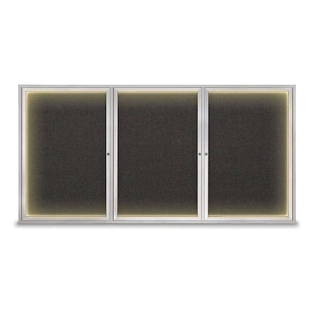 United Visual Products Crkboard, Lght, Fbrc, 3 Dr, Satin/Blk, 96x48" UV320ILED-SATIN-BLACK