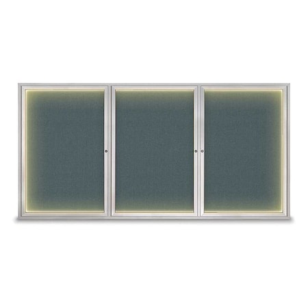 United Visual Products Crkboard, Lght, Fbrc, 3 Dr, Satin/Blu, 96x48" UV320ILED-SATIN-BLSPRU