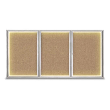 United Visual Products Crkboard, Lght, Fbrc, 3 Dr, Satin/Bff, 96x48" UV320ILED-SATIN-BUFF