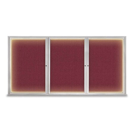 United Visual Products Crkboard, Lght, Fbrc, 3 Dr, Satin/Brg, 96x48" UV320ILED-SATIN-DBURGU