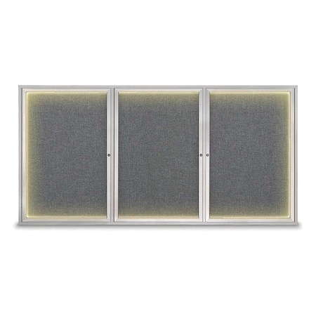 United Visual Products Crkboard, Lght, Fbrc, 3 Dr, Satin/Gry, 96x48" UV320ILED-SATIN-MEDGRY