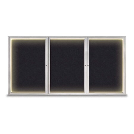 United Visual Products Corkboard, Lighted, Rubber, 3 Door, 96 x 48" UV320ILED-SATIN-RUBBER