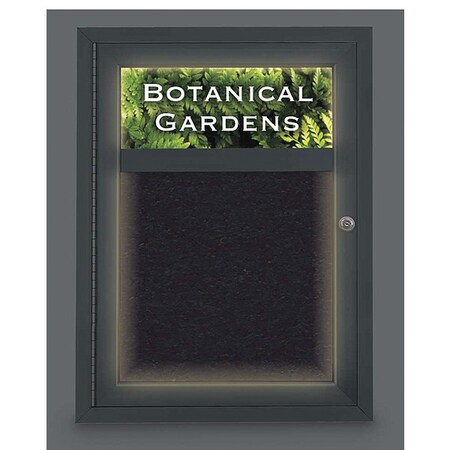 United Visual Products Crkboard, Lght, Hdr, Blk, Rubber, 1 Dr, 18x24" UV329ILED-BLACK-RUBBER