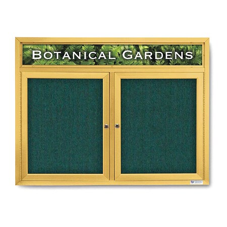 United Visual Products Corkboard, Hdr, Fbrc, Gold/Sprc, 2 Dr, 42x32" UV3305-GOLD-DRKSPR
