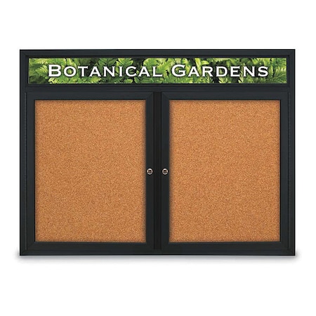 United Visual Products Corkboard, Header, Blk, Cork, 2 Door, 48x36" UV331-BLACK-CORK