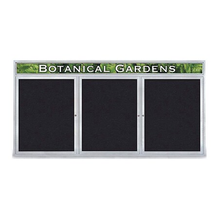 United Visual Products Corkboard, Header, Rubber, 3 Door, 96 x 48" UV335-SATIN-RUBBER