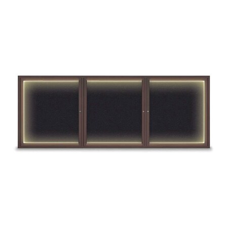 United Visual Products Corkboard, Lighted, Rubber, 3 Door, 96 x 36" UV306ILED5-BRONZE-RUBBER