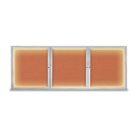 United Visual Products Crkboard, Lght, Fbrc, 3 Dr, Stn/Aprct, 96x36" UV306ILED5-SATIN-APRICOT
