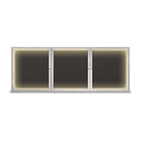 United Visual Products Crkboard, Lght, Fbrc, 3 Dr, Satin/Blk, 96x36" UV306ILED5-SATIN-BLACK