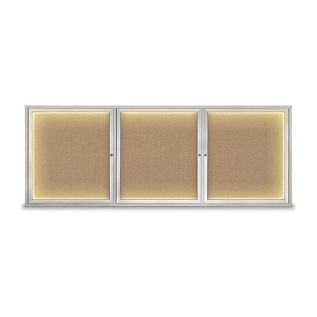United Visual Products Crkboard, Lght, Fbrc, 3 Dr, Satin/Bff, 96x36" UV306ILED5-SATIN-BUFF