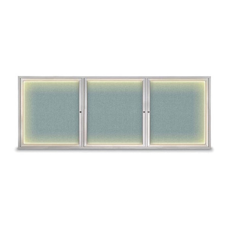 United Visual Products Crkboard, Lght, Fbrc, 3 Dr, Satin/Cld, 96x36" UV306ILED5-SATIN-CLOUD