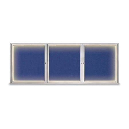 United Visual Products Crkboard, Lght, Fbrc, 3 Dr, Stn/Cobcc, 96x36" UV306ILED5-SATIN-COBACC