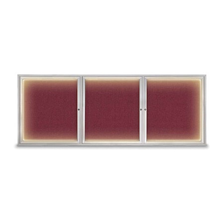 United Visual Products Crkboard, Lght, Fbrc, 3 Dr, Satin/Brg, 96x36" UV306ILED5-SATIN-DBURGU