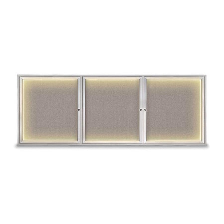 United Visual Products Crkboard, Lght, Fbrc, 3 Dr, Satin/Prl, 96x36" UV306ILED5-SATIN-PEARL