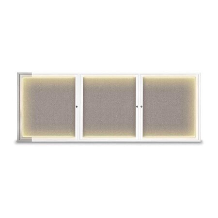 United Visual Products Corkboard, Lghtd, Fbrc, Wht/Prl, 3 Dr, 96x36" UV306ILED5-WHITE-PEARL