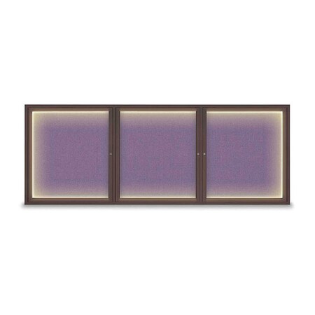 United Visual Products Crkboard, Lght, Fbrc, Brnz/Amth, 3 Dr, 96x36" UV306ILED5-BRONZE-AMETHY