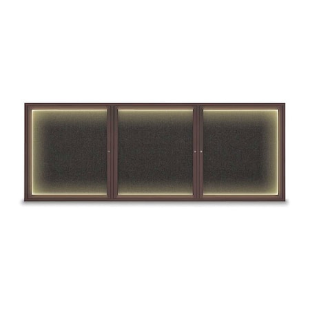 United Visual Products Corkboard, Lght, Fbrc, Brnz/Blk, 3 Dr, 96x36" UV306ILED5-BRONZE-BLACK