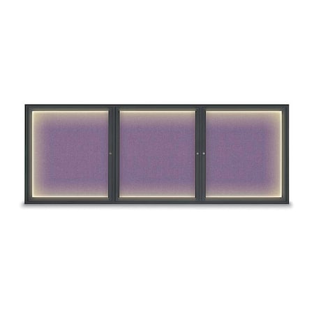 United Visual Products Crkboard, Lght, Fbrc, 3 Dr, 96x36", Blk/Amthy UV306ILED5-BLACK-AMETHY