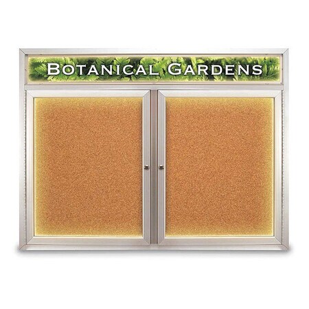 United Visual Products Corkboard, Lightd, Header, Cork, 2 Dr, 48x36" UV351ILED-SATIN-CORK